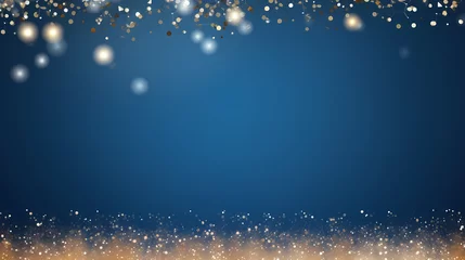 Foto op Canvas golden and silver xmas lights on blue background for merry christmas or season greetings message,bright decoration.Elegant holiday season social post digital card.Copy type space for text or logo  © jiejie