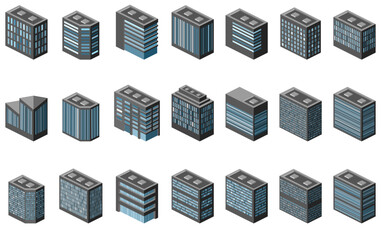 Isometric 3D buildings color vector icon illustration design collection	
