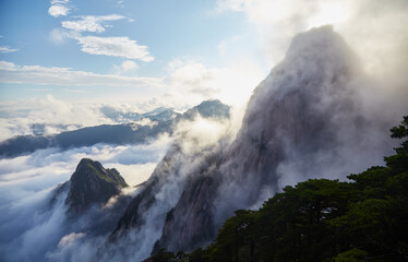 The picturesque granite peaks of Huangshan in Anhui Province, China