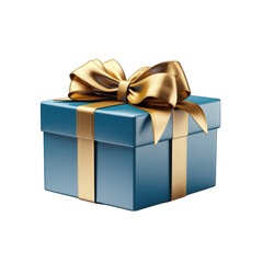 Obraz premium Blue Gift Box with Gold Bow Isolated on Transparent or White Background, PNG
