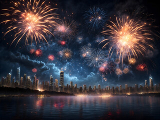 A mesmerizing view of  fireworks on the occasion of celebration of city  