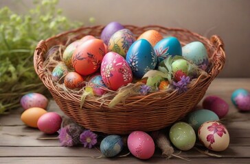 Fototapeta na wymiar easter basket with eggs