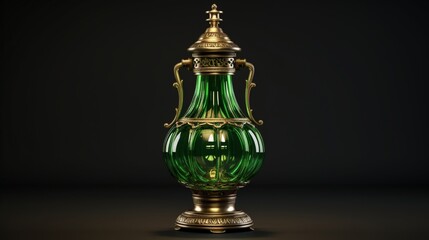 Fototapeta na wymiar Antique Elegance: Green Oil Lamp in Classic White