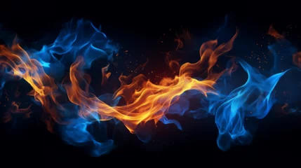 Foto op Canvas Realistic Blue Fire Flames with Smoke - Captivating PNG Image of a Bonfire, Igniting Passion and Warmth, Perfect for Creative Designs and Artistic Projects. © Sunanta