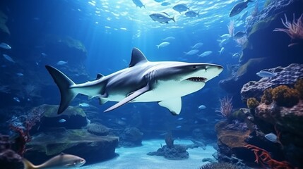 Obraz na płótnie Canvas Underwater Majesty: Shark in Aquarium Habitat