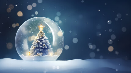 Fototapeta na wymiar Shiny Christmas Tree In Snow Globe,PPT background