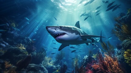 Fototapeta na wymiar Abyssal Encounter: Shark's Aquatic Domain