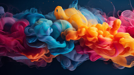 Abstract artwork, colorful smoke or coloured dye in water. Vibrant and colourful. Wallpaper artwork. - obrazy, fototapety, plakaty