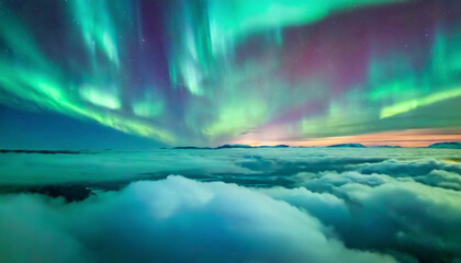 landscape with clouds and Aurora Borealis