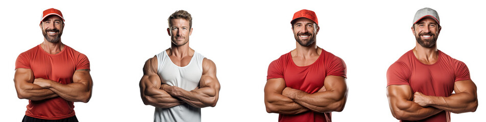 Group of gym coaches, isolated on transparent background, PNG file

