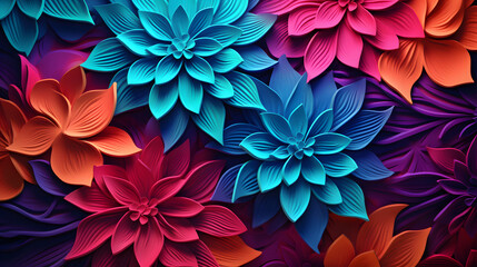 Vibrant 3D floral pattern on neon gradient background