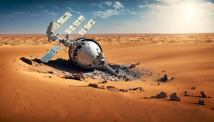 Obraz premium crashed satellite in the desert