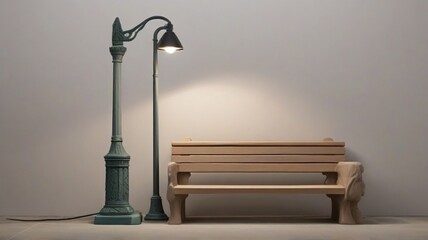 Sitting Bench with Lamp Post Clay Model AI generated