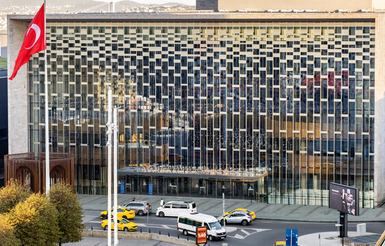 Taksim, Istanbul - Turkey November 15 2023: New Ataturk Cultural Center (AKM) building exterior view