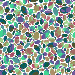 Multicolor oval, rounded shapes White background Abstract geometric layered seamless pattern
