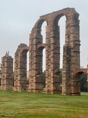 ruins of ancient Roman aqueduct in Merida