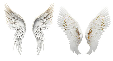 Angel wings white transparent background on white background, Generative Ai - obrazy, fototapety, plakaty