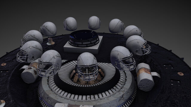 3d American Football Helmet rotating. Futuristic theme