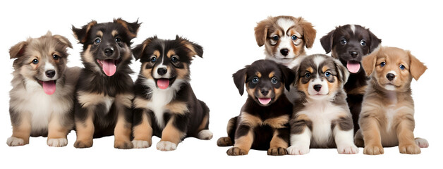 Smiling puppies on white background, PNG, transparent background, Generative Ai