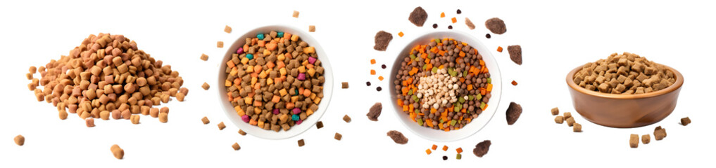Dog and cat food on white background, PNG, transparent background, Generative Ai