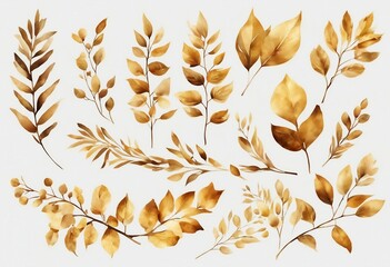 Set of branches with golden leaves for wallpapers