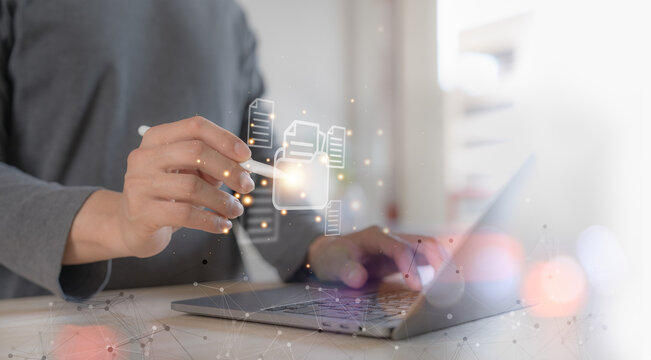 person use document  planning the business plans and analyse  profitability of working companies with digital augmented reality graphics for project manager working on laptop and update business plan