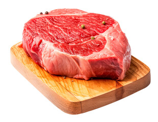 raw beef steak on a wooden cutting board isolated on a transparent background