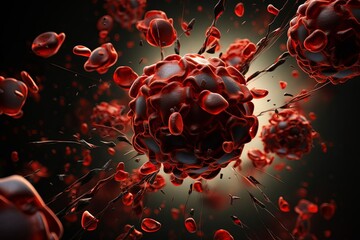 Blood cells infected by virus. Dangerous contagious unstudied disease