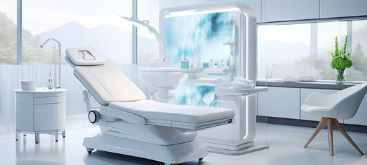 Futuristic doctor office with technology and clean shiny setting 