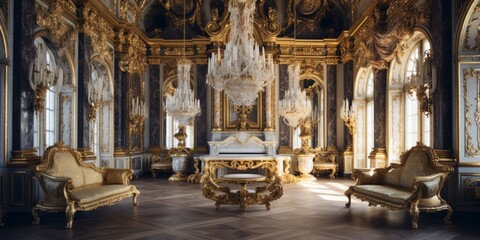 Fototapeta na wymiar Luxurious baroque style room with ornate decor.