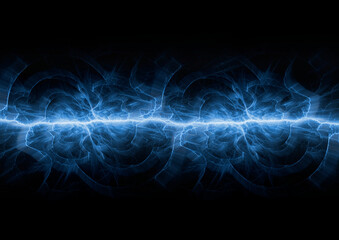 Blue fractal lightning background, electrical abstract