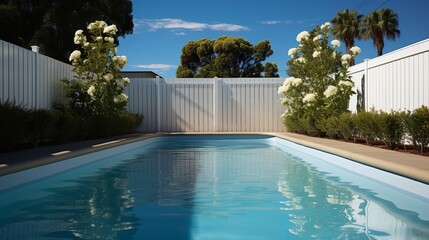 Vinyl panel fencing around an in-ground swimming pool
