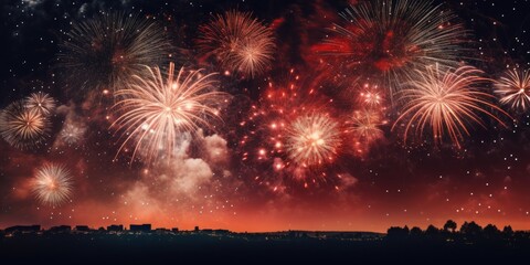 Fototapeta na wymiar Fireworks in a starry night sky.