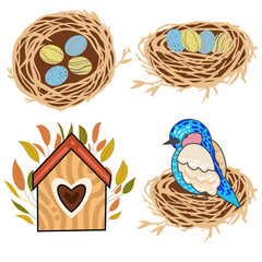 Hand drawn art of bird nest
