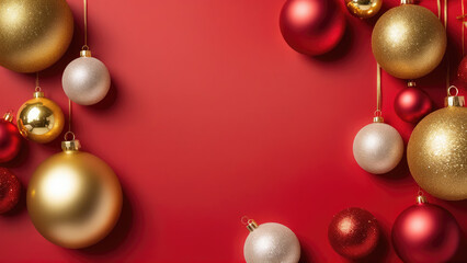 Gold, Red, and Silver Christmas Ornaments Hanging on Red Wall