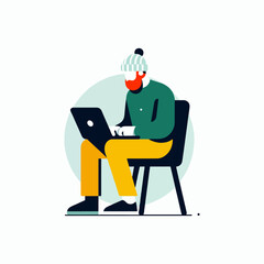 Remote Work in Winter vector illustration, A Man working from home sitting on chair in winter clothes flat vector illustration. Ai Generated