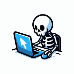 doodle Skeleton working on laptop, illustration for t-shirt, sticker, or apparel merchandise. Ai Generated