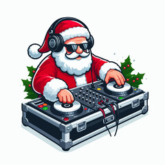 Dj Santa Claus Cute santa claus vector illustration. Christmas Apparel Designs. Ai Generated