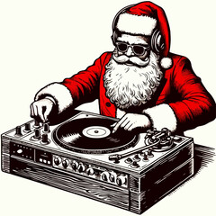 Vector illustration of Dj Santa Claus at Christmas Party. Ai Generated	
