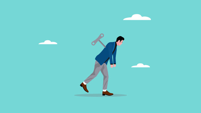 Businessman tired with wind up key design vector illustration suitable to describe someone whose life is controlled by someone else