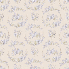 Floral seamless pattern vintage clipart. Botanical pastel colors illustration on beige background. Perfect for greeting card, fabric, scrapbook, posters, vintage invitations and other design.