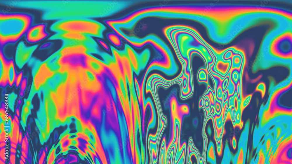 Aufkleber 
A vivid and mesmerizing scene filled with neon-toned glitched patterns, elevated by an enchanting polarization effect, creating a vibrant and trippy backdrop.