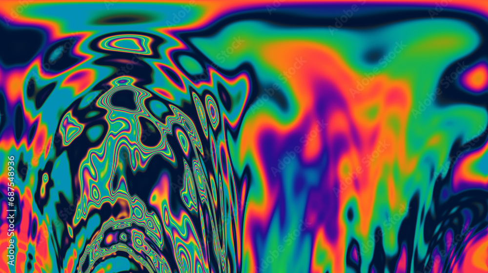Poster Dynamic neon polarized divots create a mesmerizing and vibrant background. Abstract psychedelic background.