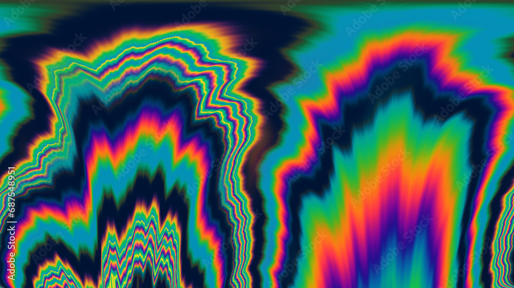 Poster Dynamic neon polarized divots create a mesmerizing and vibrant background. Abstract psychedelic background.