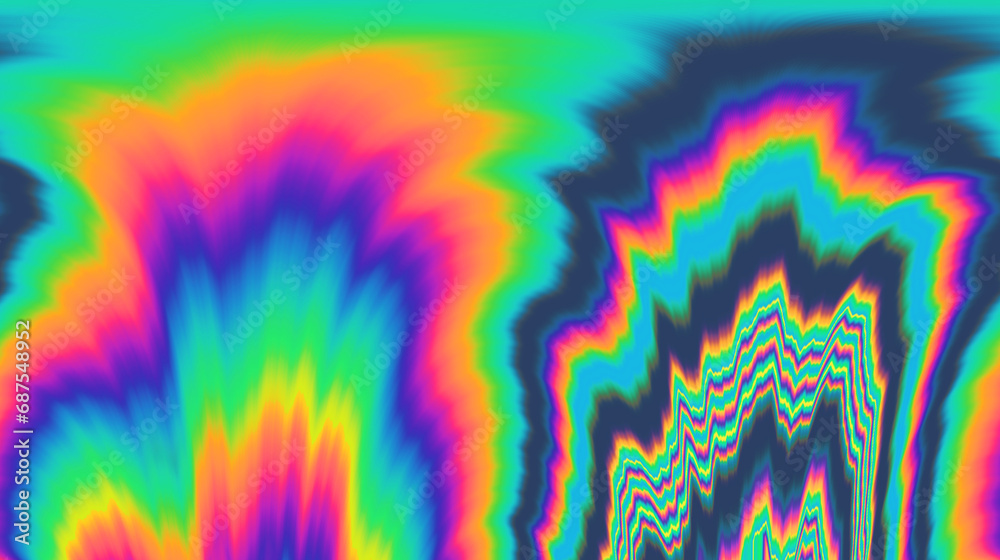 Aufkleber 
A vivid and mesmerizing scene filled with neon-toned glitched patterns, elevated by an enchanting polarization effect, creating a vibrant and trippy backdrop.