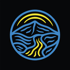 Colorful Sun Mountain Logo Vector Design illustration Emblem
