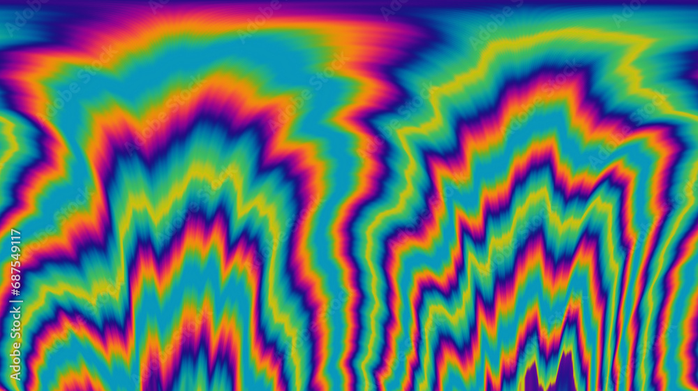 Fototapete Dynamic neon polarized divots create a mesmerizing and vibrant background. Abstract psychedelic background.
