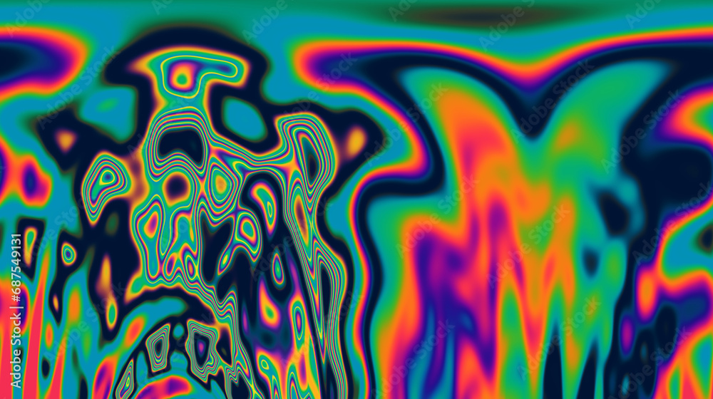 Poster Dynamic neon polarized divots create a mesmerizing and vibrant background. Abstract psychedelic background.