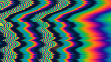 Naklejka premium Glitched TV screen with VHS holographic distorted waves. Colorful abstract background.