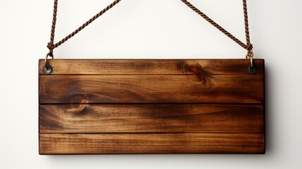 Wooden sign hanging on a rope isolated